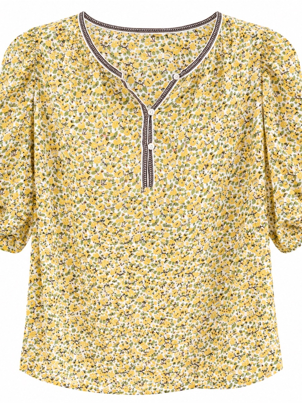 Women's Yellow Floral Henley Top